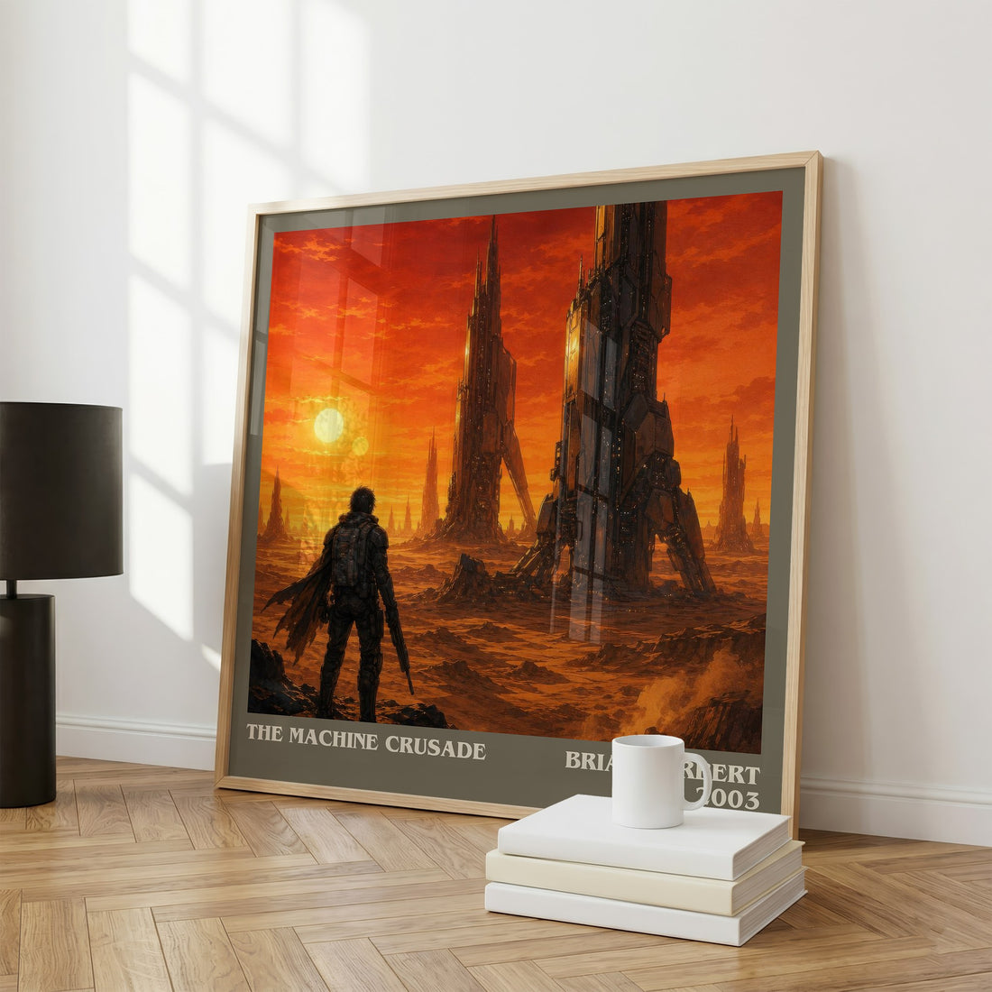 The Machine Crusade literary print framed by window – literary home decor