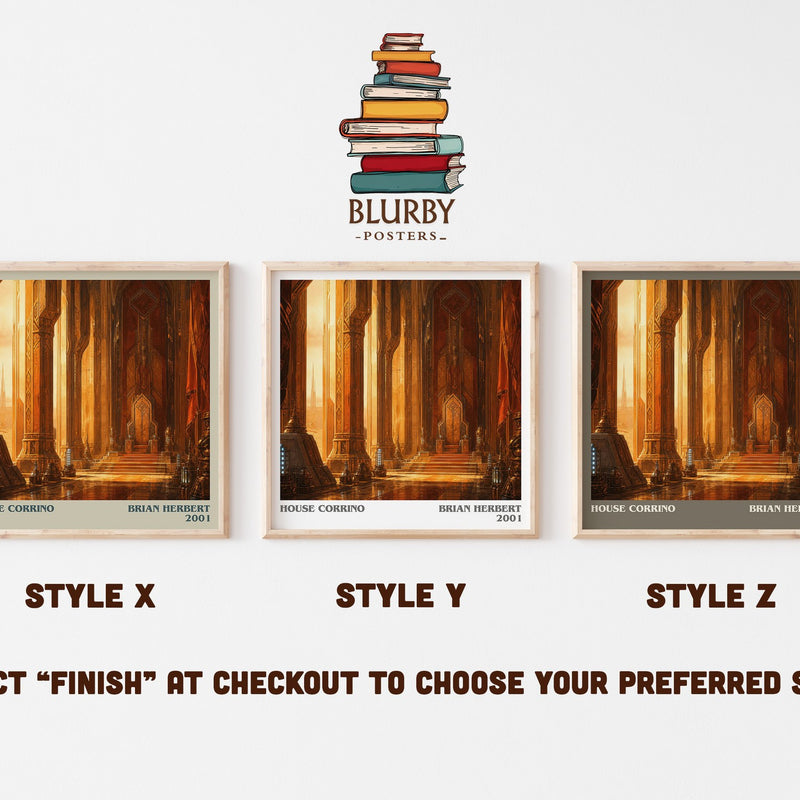 House Corrino literary print in frame leaning in hallway – sci fi wall art