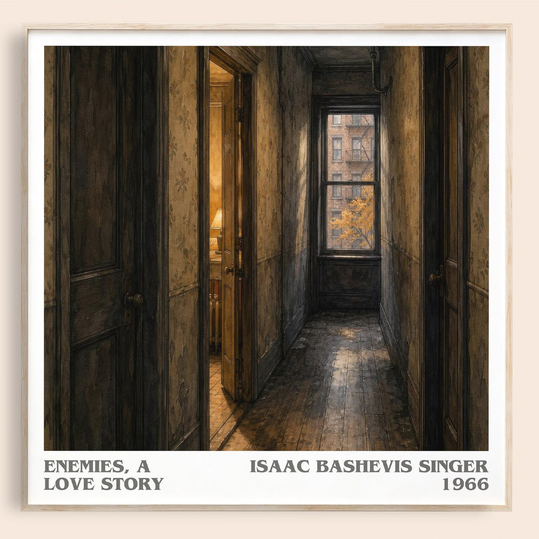 Enemies, a love story literary book poster by Isaac Bashevis Singer – framed literary art print