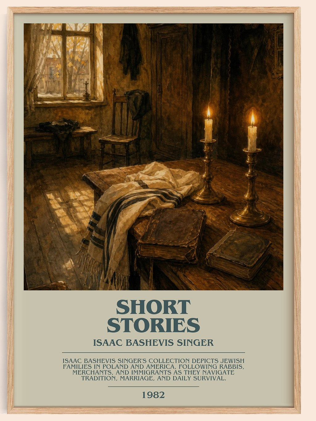 Short stories bookish book poster by Isaac Bashevis Singer – framed literary art print