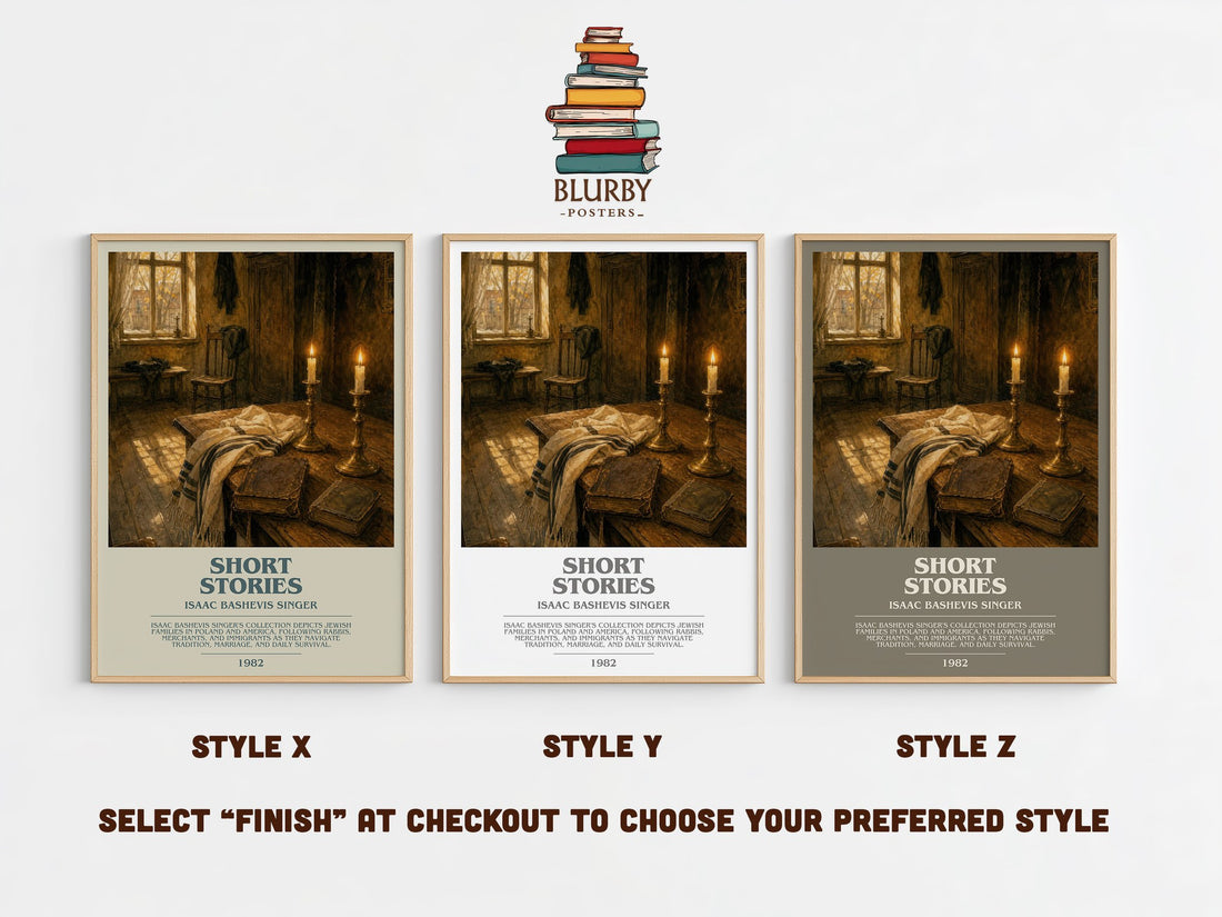 Short stories bookish print in frame leaning in hallway – literary fiction wall art (mockup)