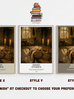 Short stories book cover print in frame leaning in hallway – literary fiction wall art