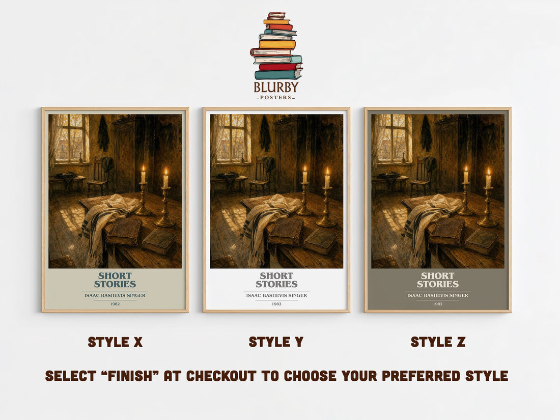 Short stories book cover print in frame leaning in hallway – literary fiction wall art (mockup)