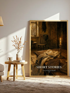 Short stories watercolour print in frame leaning in hallway – literary fiction wall art