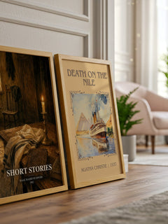 Short stories watercolour print framed by window – literary home decor