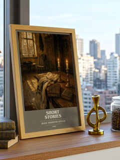 Short stories book cover print framed by window – literary home decor