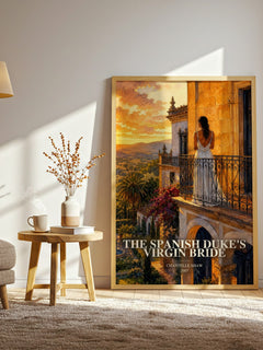 The Spanish Duke's Virgin Bride watercolour print in frame leaning in hallway – romance wall art