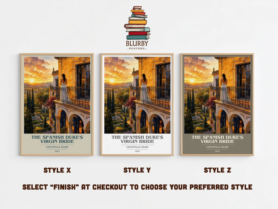 The Spanish Duke's Virgin Bride book cover print in frame leaning in hallway – romance wall art (mockup)