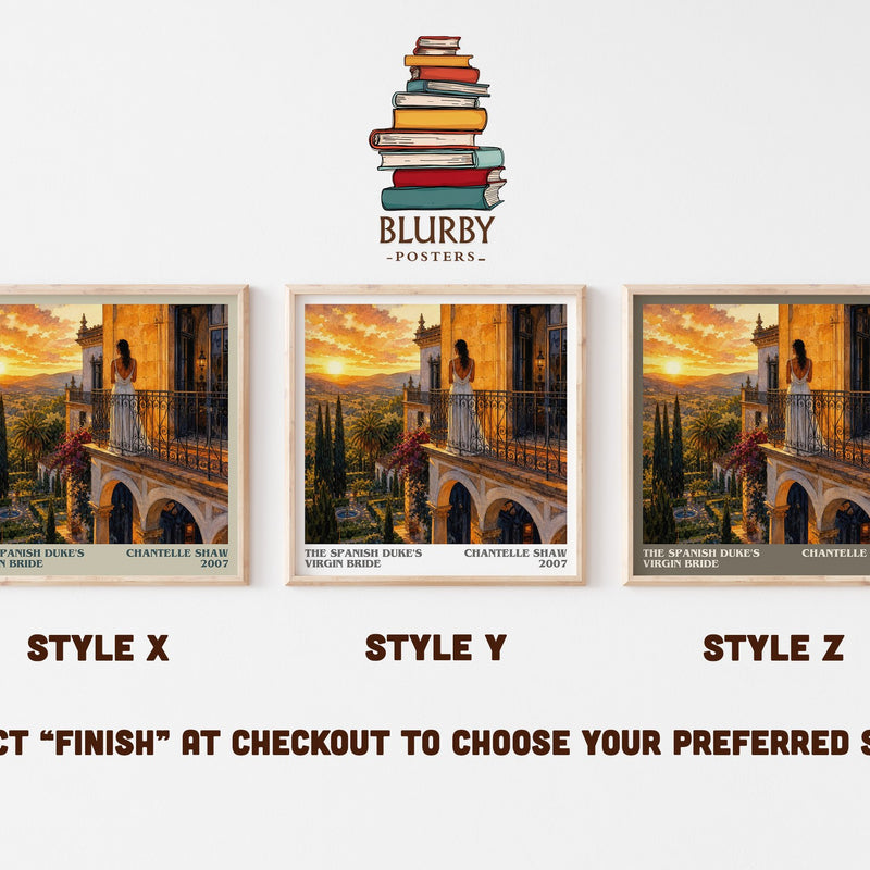 The Spanish Duke's Virgin Bride literary print in frame leaning in hallway – romance wall art