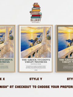The Greek Tycoon's Virgin Mistress bookish print in frame leaning in hallway – romance wall art