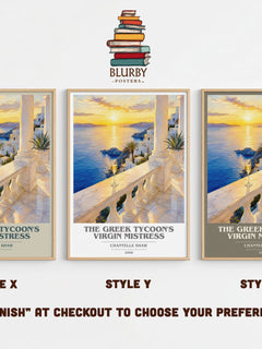 The Greek Tycoon's Virgin Mistress book cover print in frame leaning in hallway – romance wall art