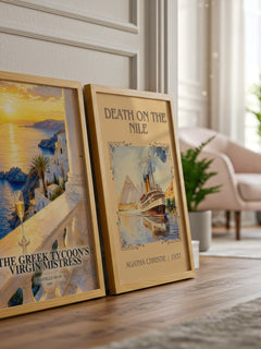 The Greek Tycoon's Virgin Mistress watercolour print framed by window – literary home decor