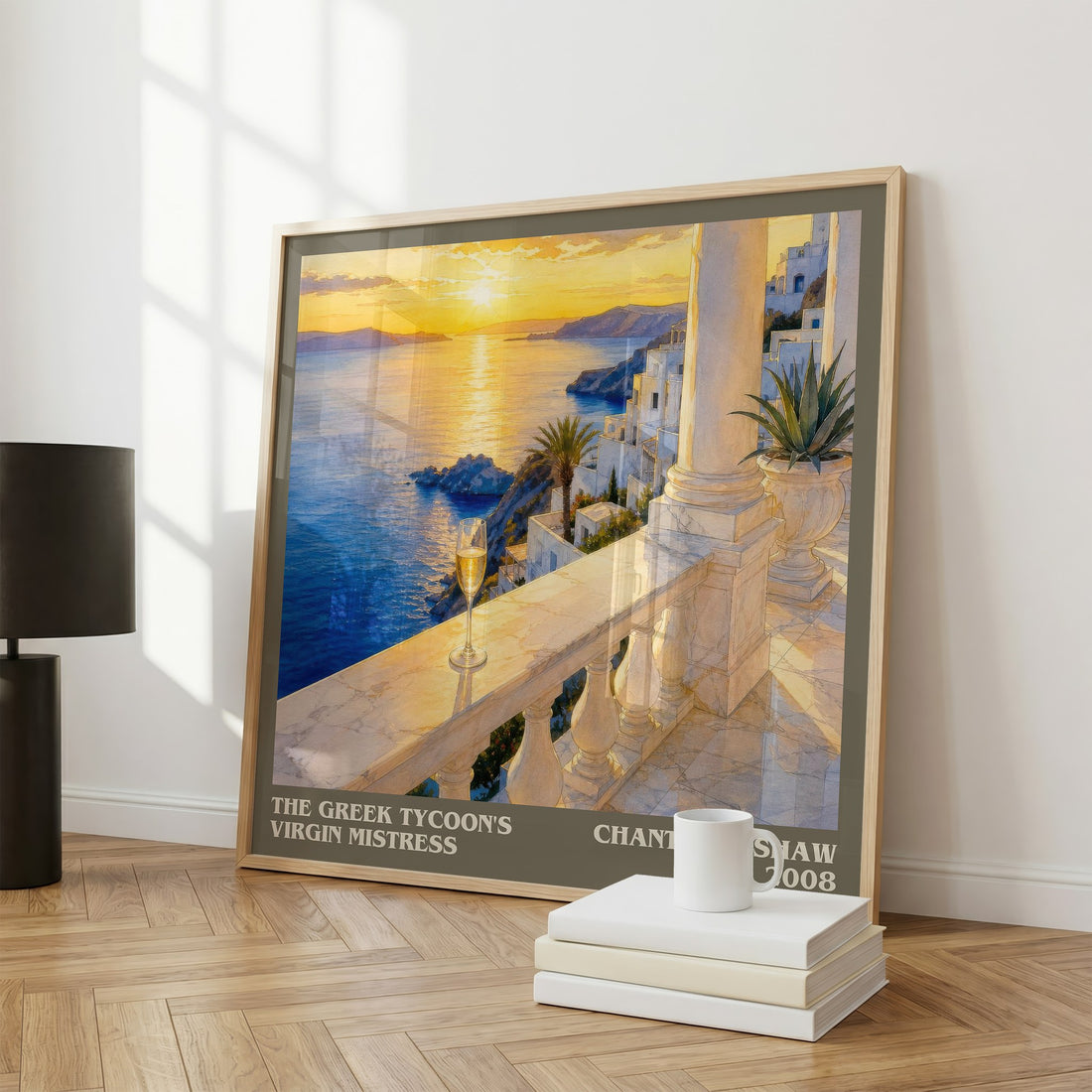 The Greek Tycoon's Virgin Mistress literary print framed by window – literary home decor