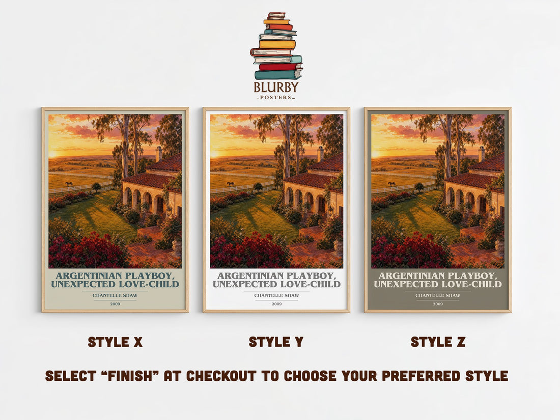 Argentinian Playboy, Unexpected Love-Child book cover print in frame leaning in hallway – romance wall art (mockup)