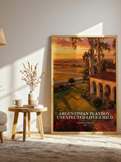 Argentinian Playboy, Unexpected Love-Child watercolour print in frame leaning in hallway – romance wall art
