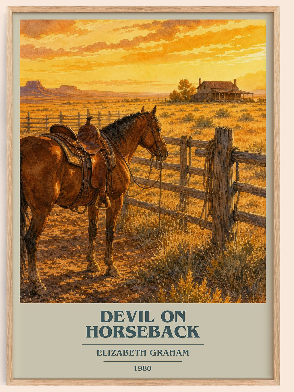 Devil on horseback book cover book poster by Elizabeth Graham – framed literary art print
