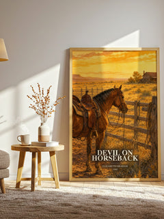 Devil on horseback watercolour print in frame leaning in hallway – romance wall art