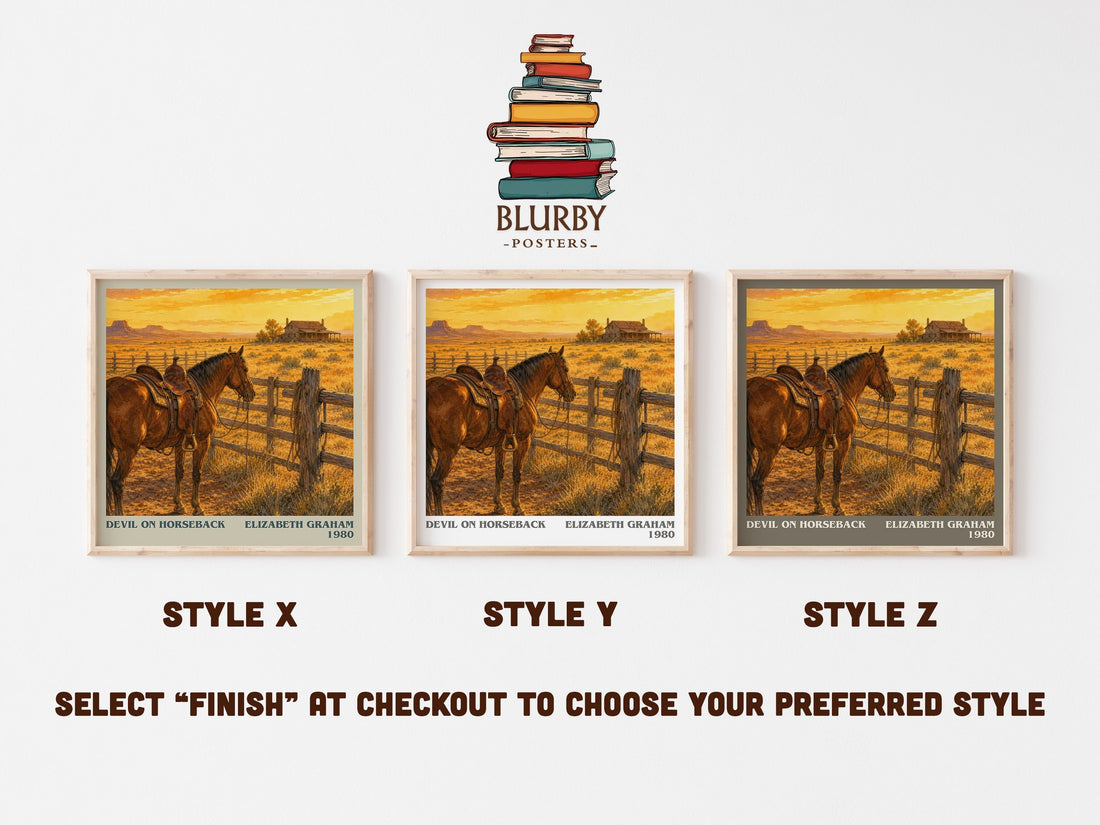 Devil on horseback literary print in frame leaning in hallway – romance wall art (mockup)
