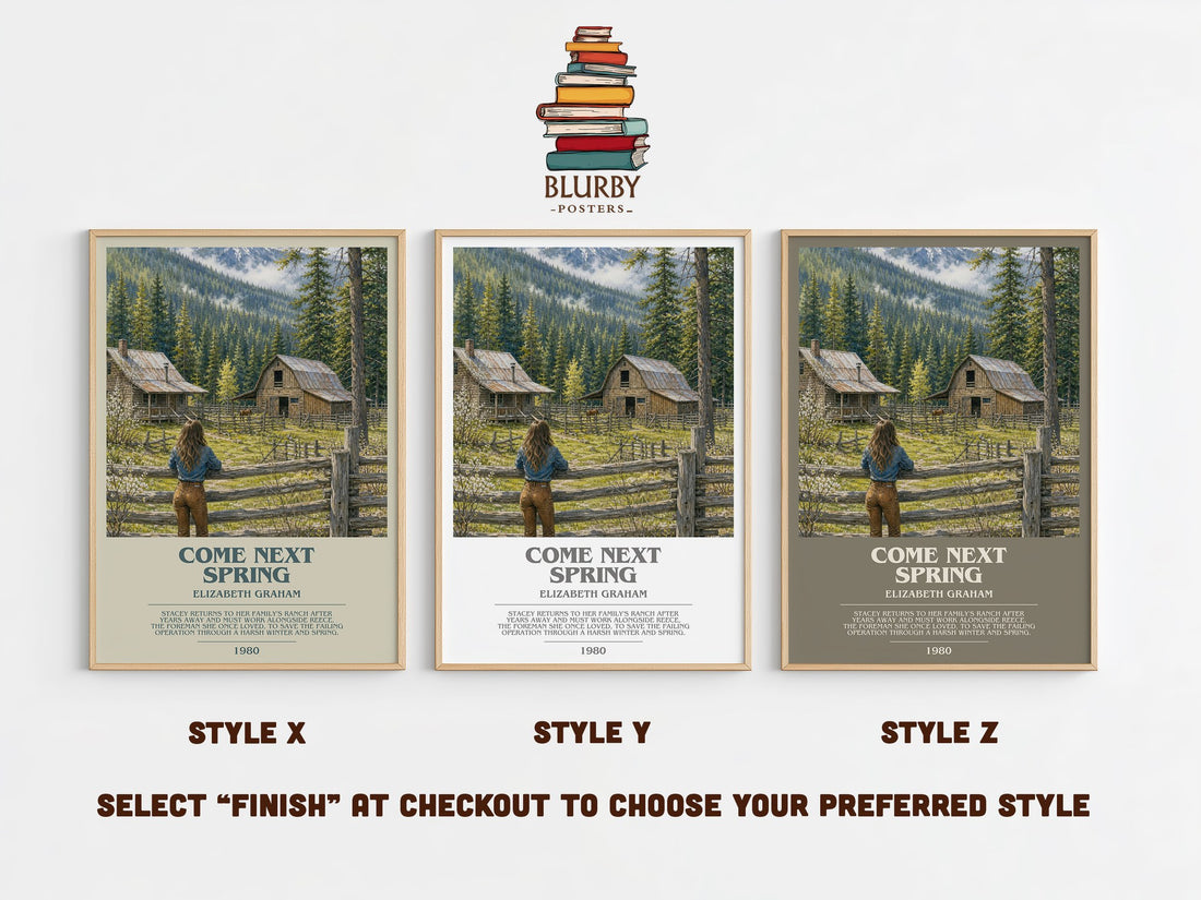 Come Next Spring bookish print in frame leaning in hallway – literary fiction wall art (mockup)