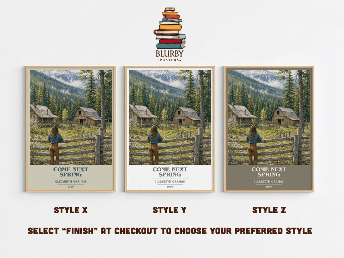 Come Next Spring book cover print in frame leaning in hallway – literary fiction wall art (mockup)