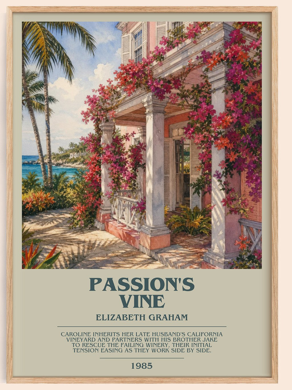 Passion's Vine bookish book poster by Elizabeth Graham – framed literary art print
