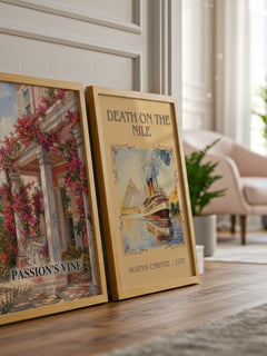 Passion's Vine watercolour print framed by window – literary home decor