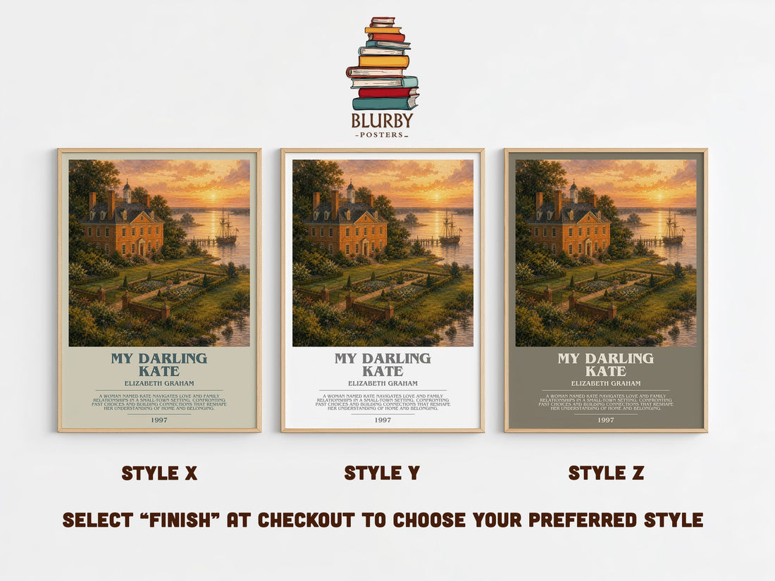 My darling Kate bookish print in frame leaning in hallway – historical fiction wall art (mockup)