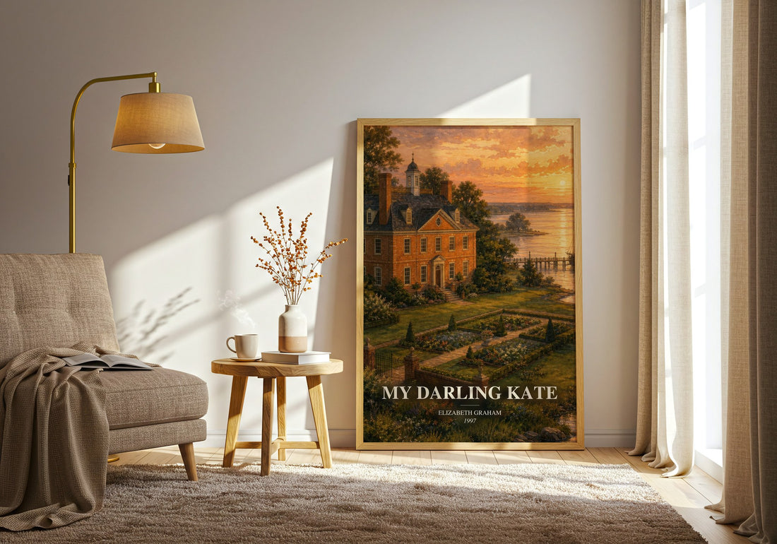 My darling Kate watercolour print in frame leaning in hallway – historical fiction wall art