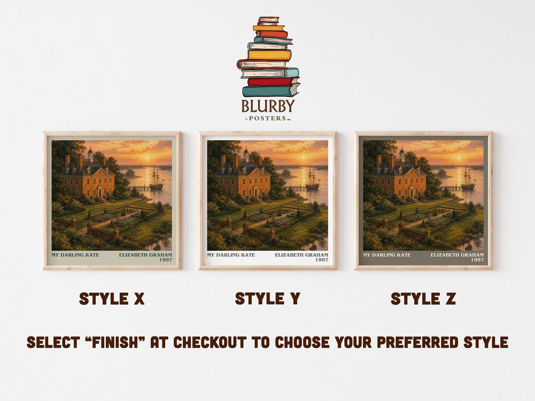 My darling Kate literary print in frame leaning in hallway – historical fiction wall art (mockup)