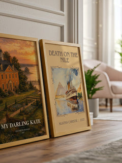 My darling Kate watercolour print framed by window – literary home decor