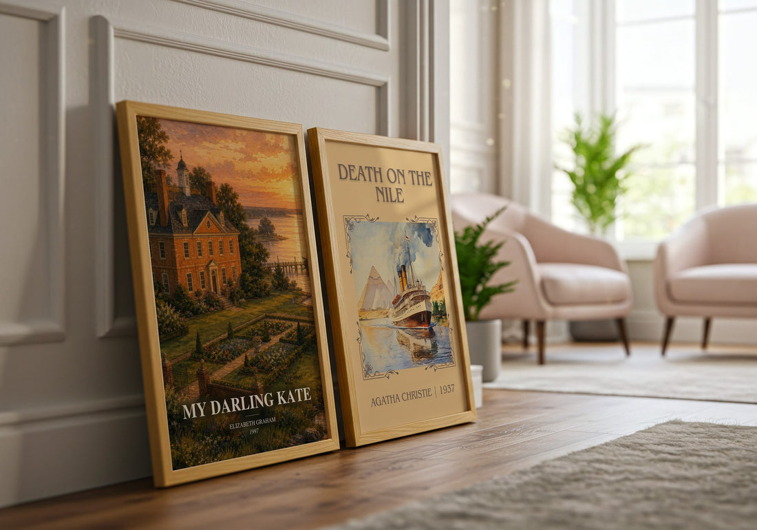 My darling Kate watercolour print framed by window – literary home decor