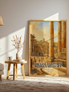 Dr Goldsmith's Roman history watercolour print in frame leaning in hallway – non fiction wall art