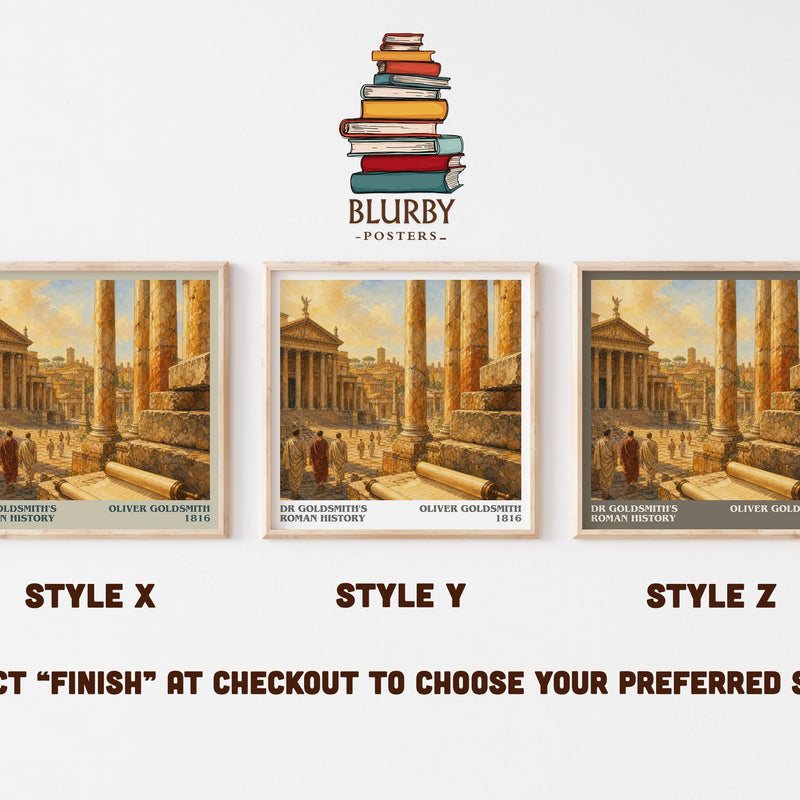 Dr Goldsmith's Roman history literary print in frame leaning in hallway – non fiction wall art