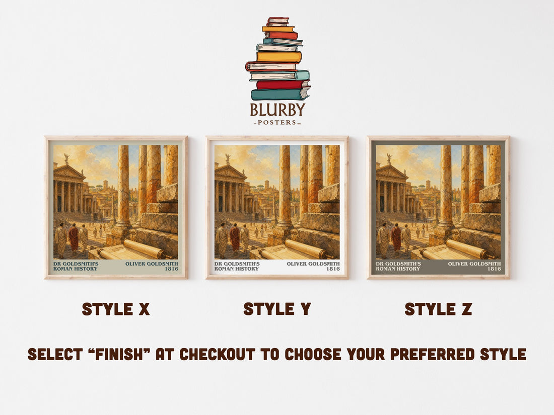 Dr Goldsmith's Roman history literary print in frame leaning in hallway – non fiction wall art (mockup)
