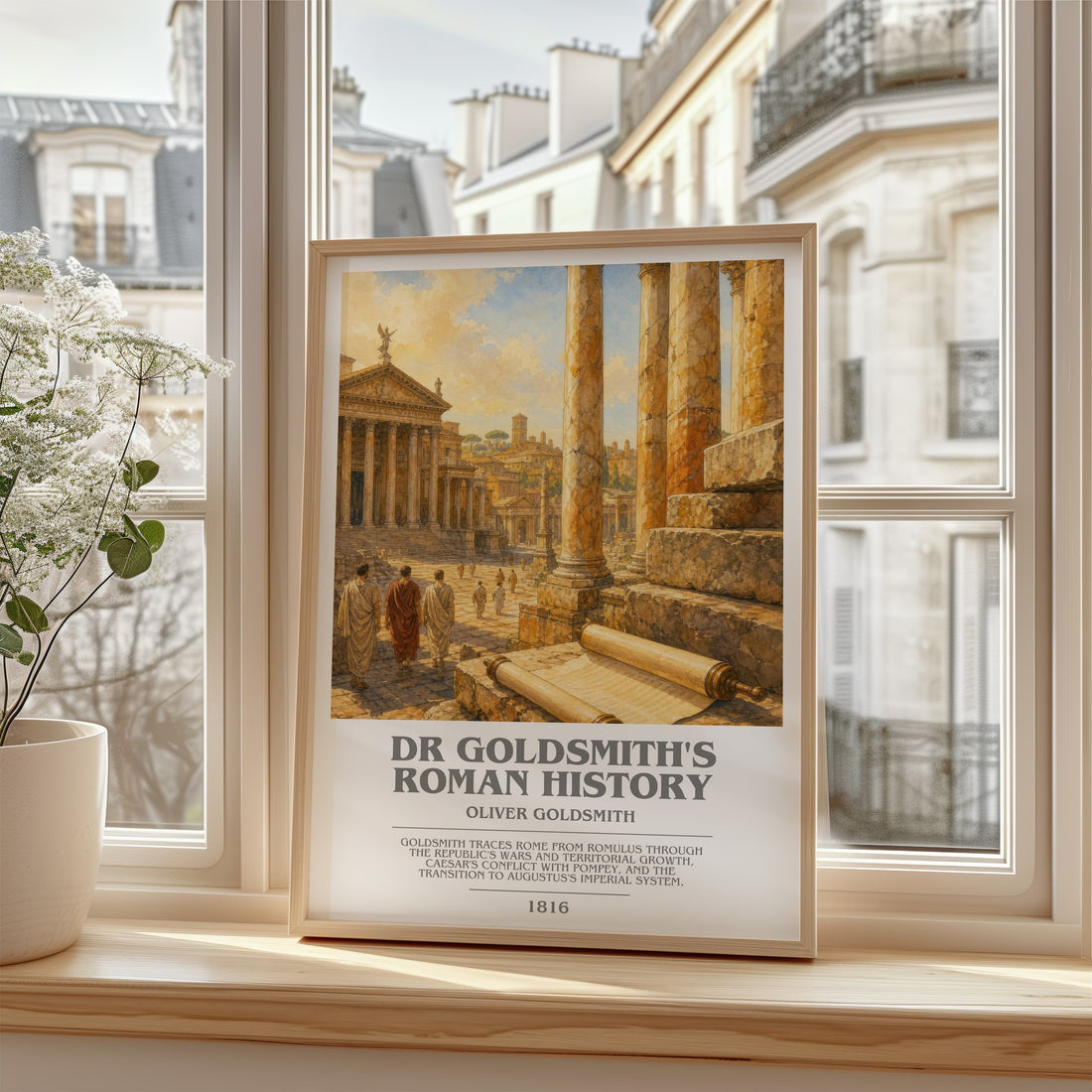 Dr Goldsmith's Roman history bookish poster colour and style options – Oliver Goldsmith book art