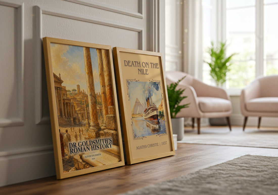 Dr Goldsmith's Roman history watercolour print framed by window – literary home decor