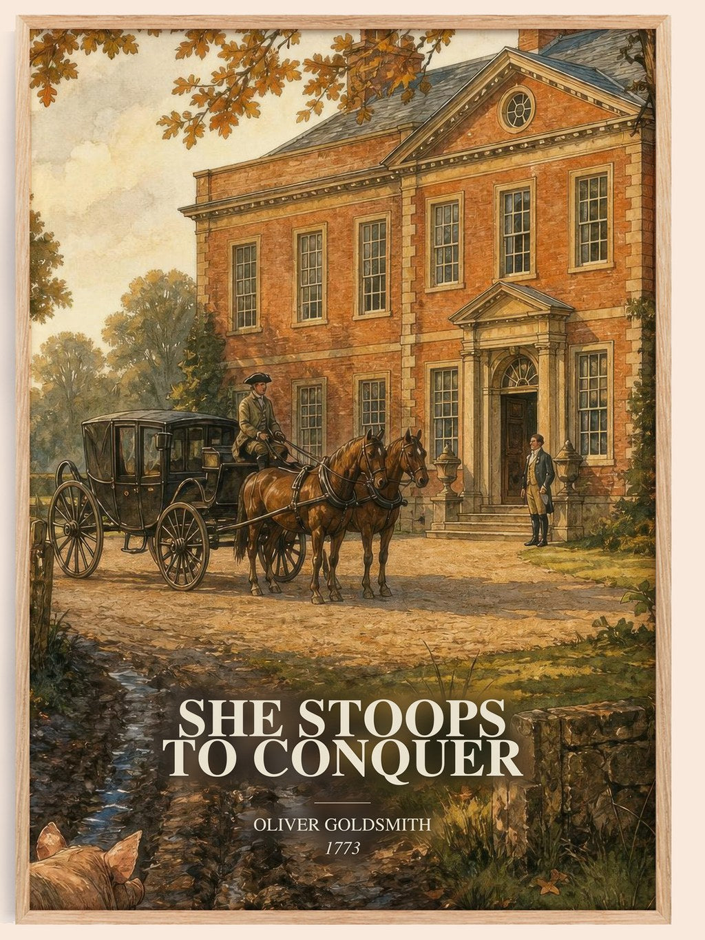 She Stoops To Conquer watercolour book poster by Oliver Goldsmith – framed literary art print