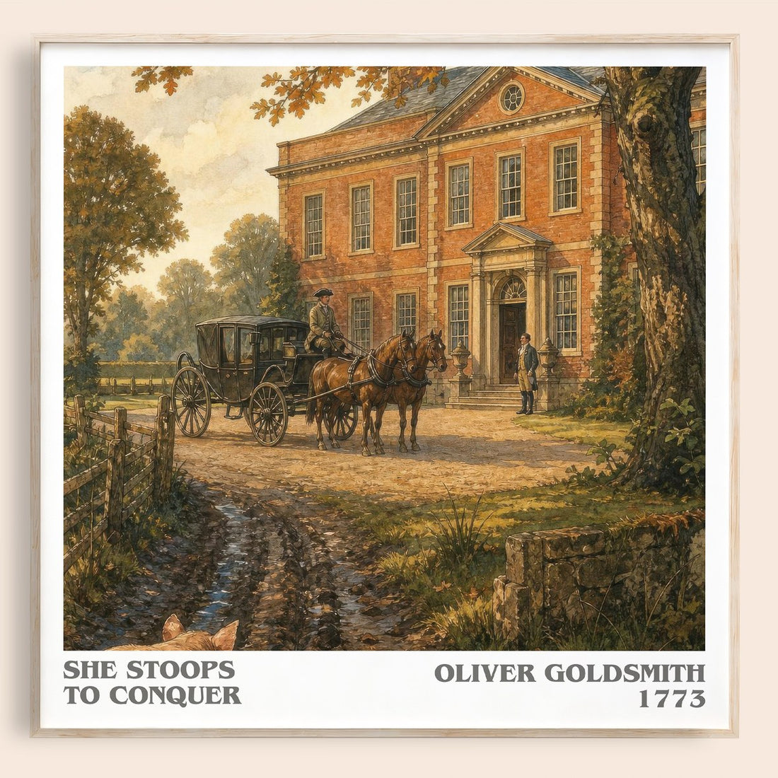 She Stoops To Conquer literary book poster by Oliver Goldsmith – framed literary art print