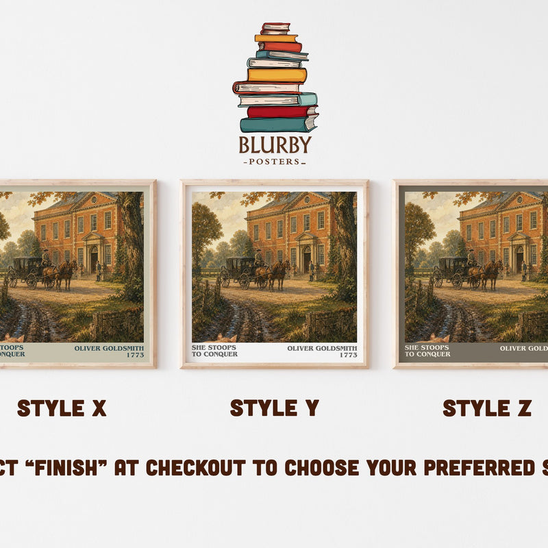 She Stoops To Conquer literary print in frame leaning in hallway – classic literature wall art