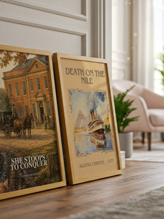 She Stoops To Conquer watercolour print framed by window – literary home decor
