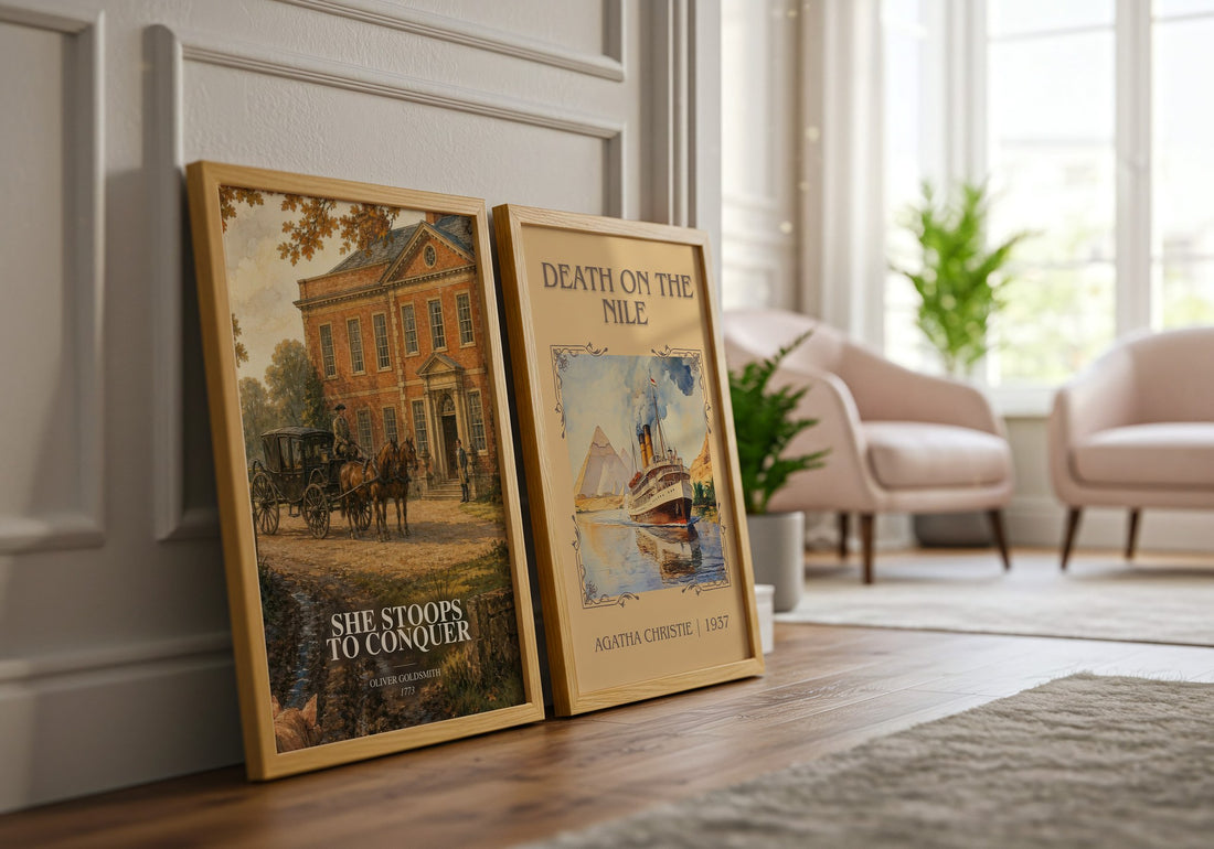 She Stoops To Conquer watercolour print framed by window – literary home decor