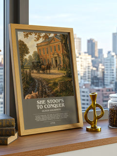 She Stoops To Conquer bookish print framed by window – literary home decor