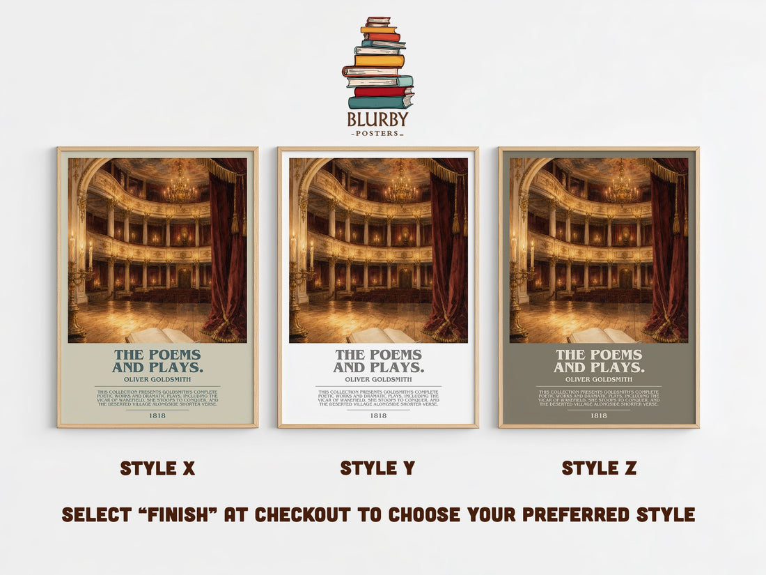 The poems and plays. bookish print in frame leaning in hallway – poetry wall art (mockup)