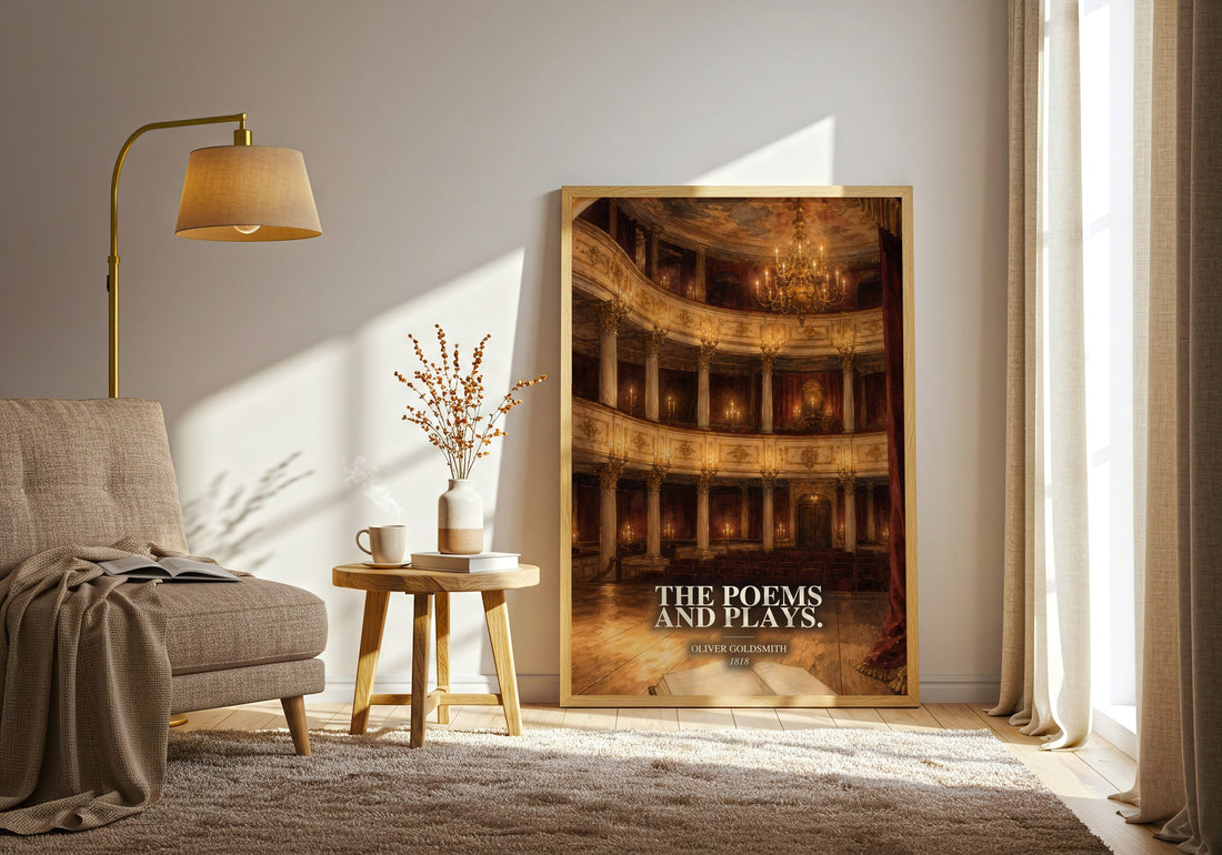 The poems and plays. watercolour print in frame leaning in hallway – poetry wall art