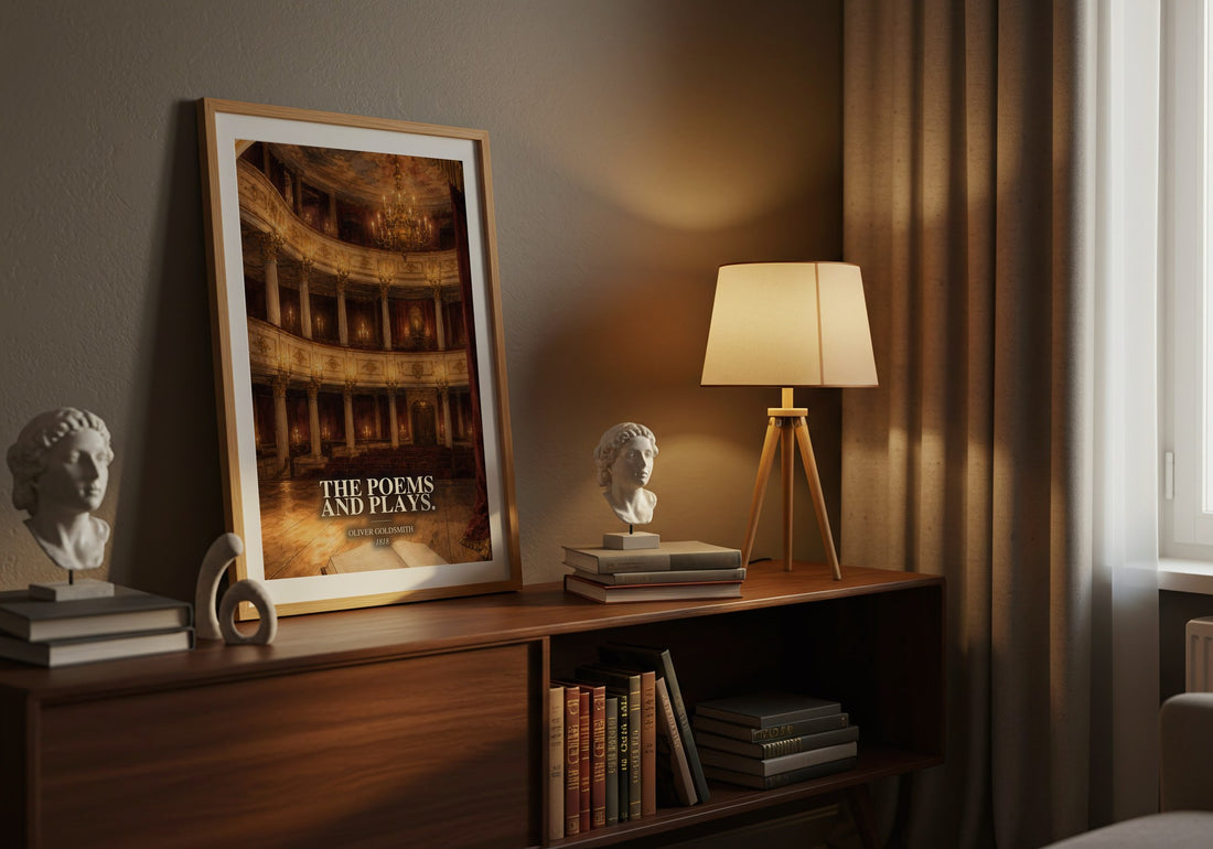 The poems and plays. watercolour print on bookshelf – Oliver Goldsmith fan gift