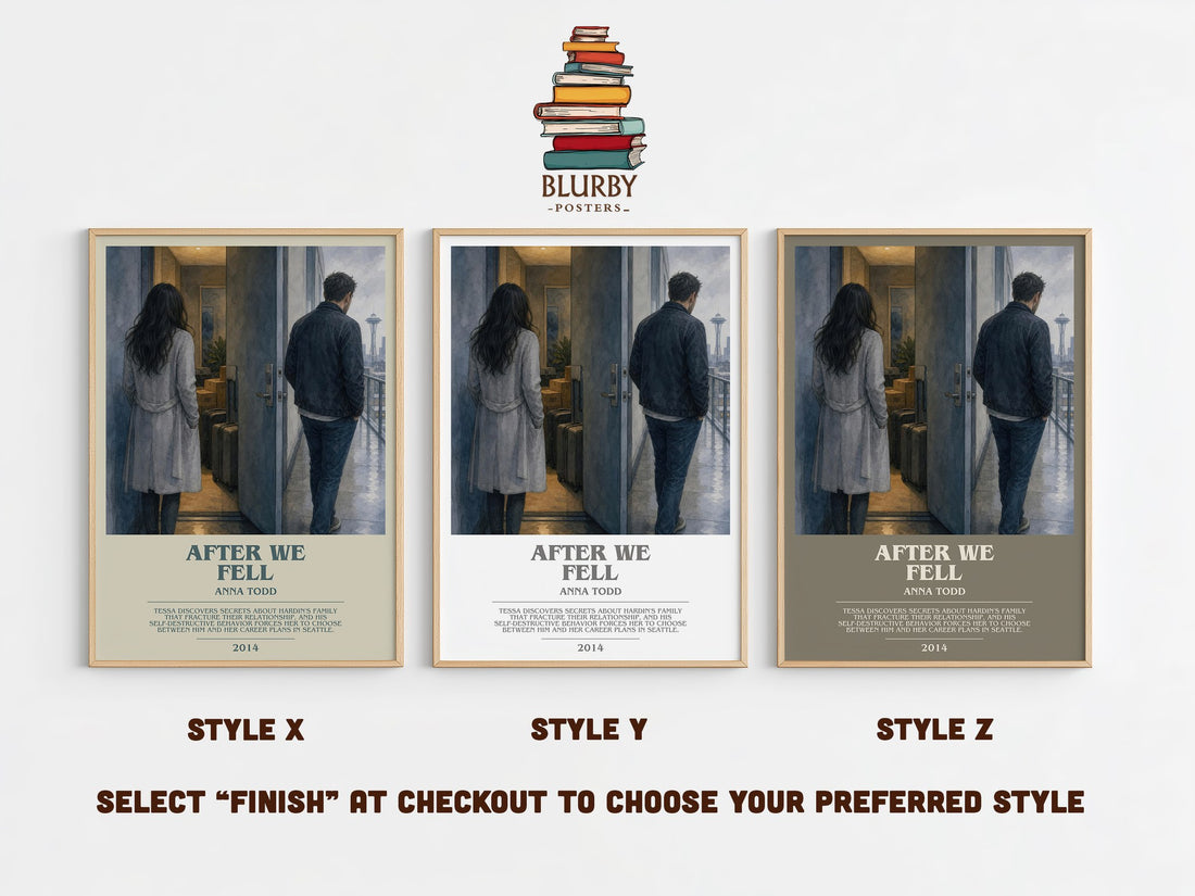 After We Fell bookish print in frame leaning in hallway – romance wall art (mockup)