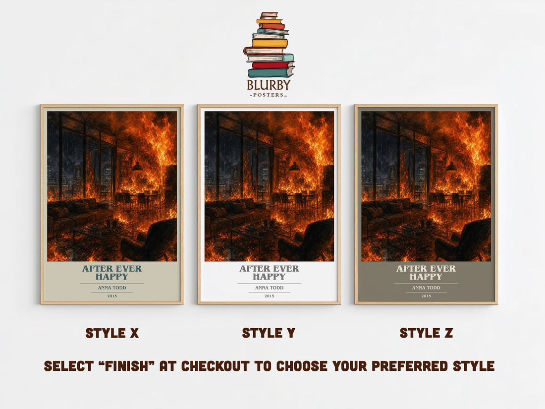 After Ever Happy book cover print in frame leaning in hallway – contemporary fiction wall art (mockup)
