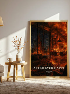 After Ever Happy watercolour print in frame leaning in hallway – contemporary fiction wall art