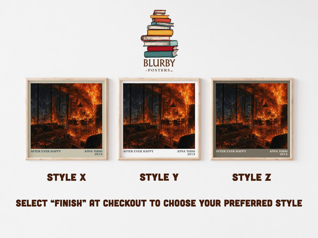 After Ever Happy literary print in frame leaning in hallway – contemporary fiction wall art (mockup)