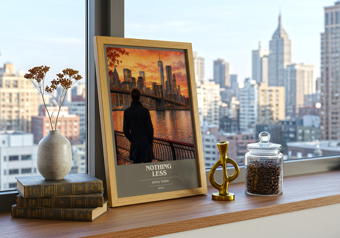 Nothing less book cover print framed by window – literary home decor